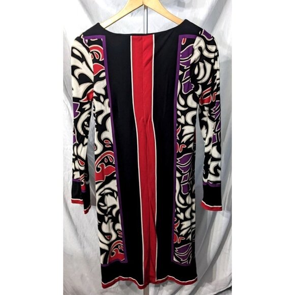 NICOLE MILLER STUDIO Red Black 100% Silk Dress Geometric Bell Sleeves Size 8 - Picture 7 of 7